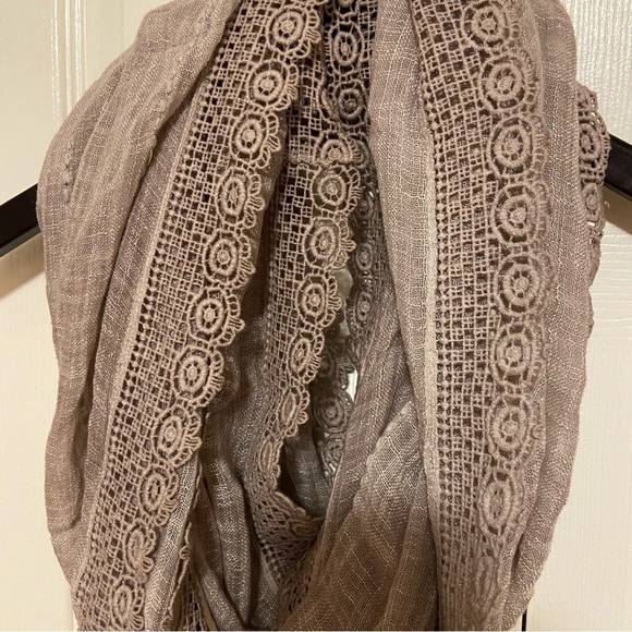 Grey Lace Crochet Lightweight Infinity Scarf - Picture 4 of 5